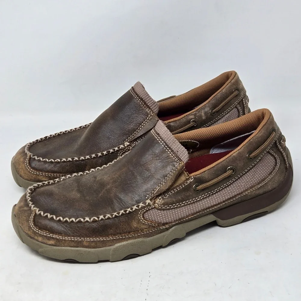 Twisted X Mens Driving Moc Brown Leather Slip On Loafers MDMS002 Size 10 M